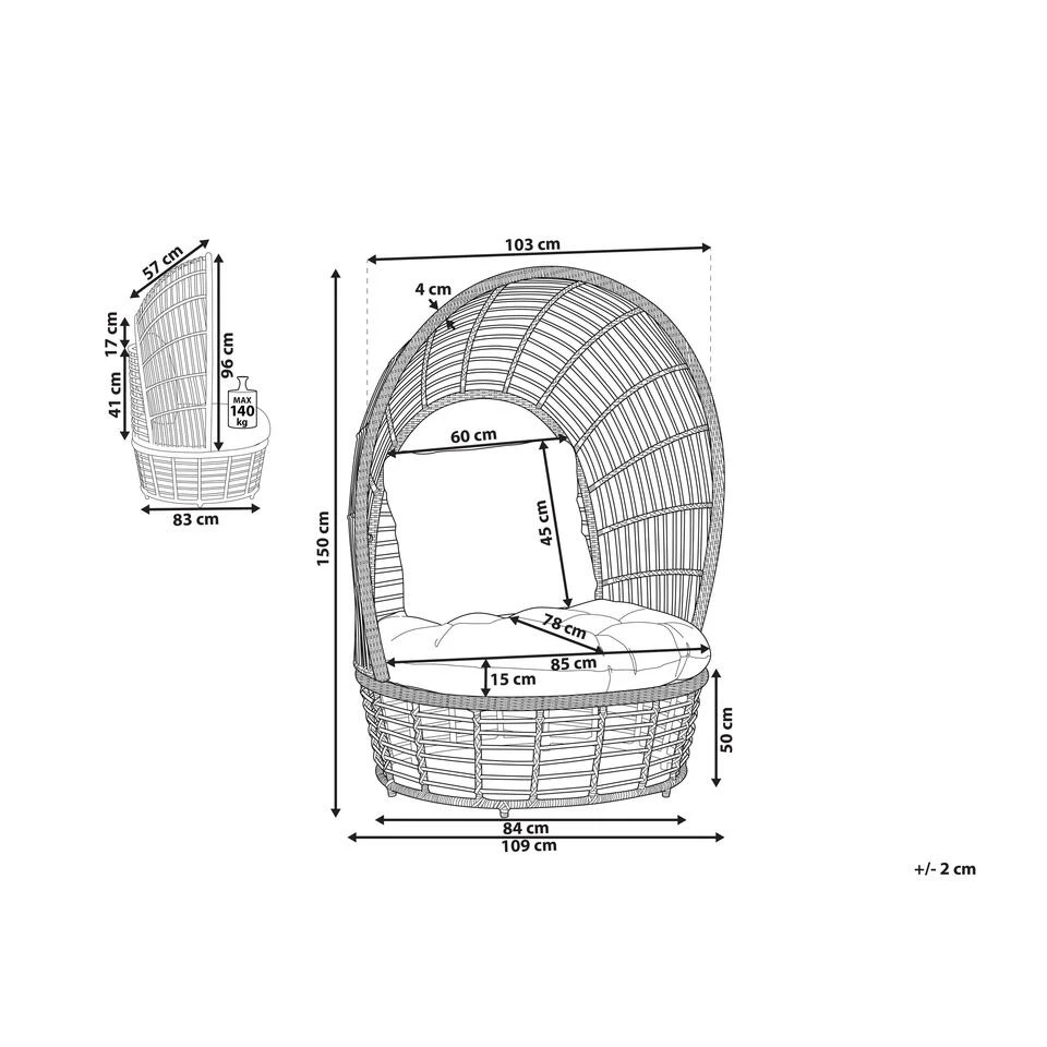 Beliani Fauteuil LIDO - Beige Rotan - Afbeelding 3