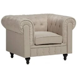 Beliani Fauteuil CHESTERFIELD - Beige Polyester