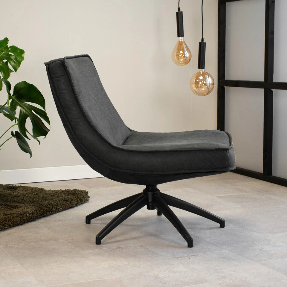 Industriële Draaibare Fauteuil Antraciet Tommy Eco Leer - Leder - Grijs - Afbeelding 2