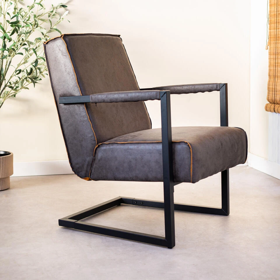 Industriële Leren Fauteuil Antraciet Tiger - Leder - Grijs - Afbeelding 2