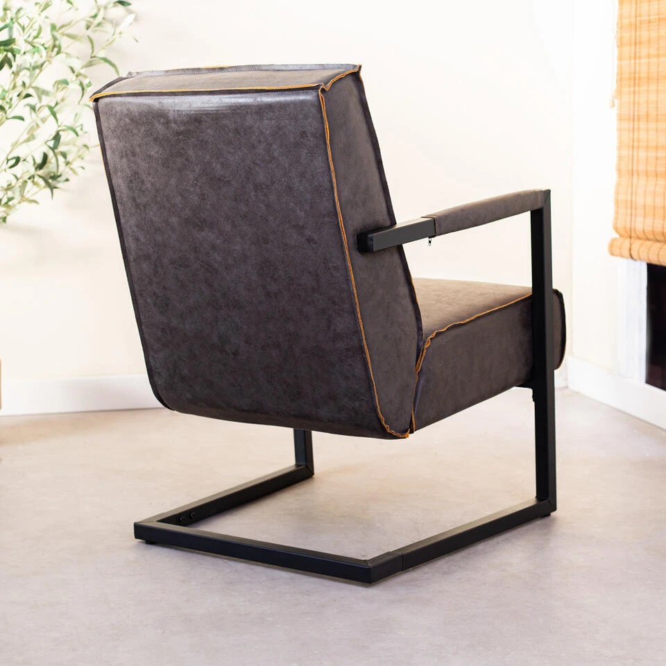 Industriële Leren Fauteuil Antraciet Tiger - Leder - Grijs - Afbeelding 3