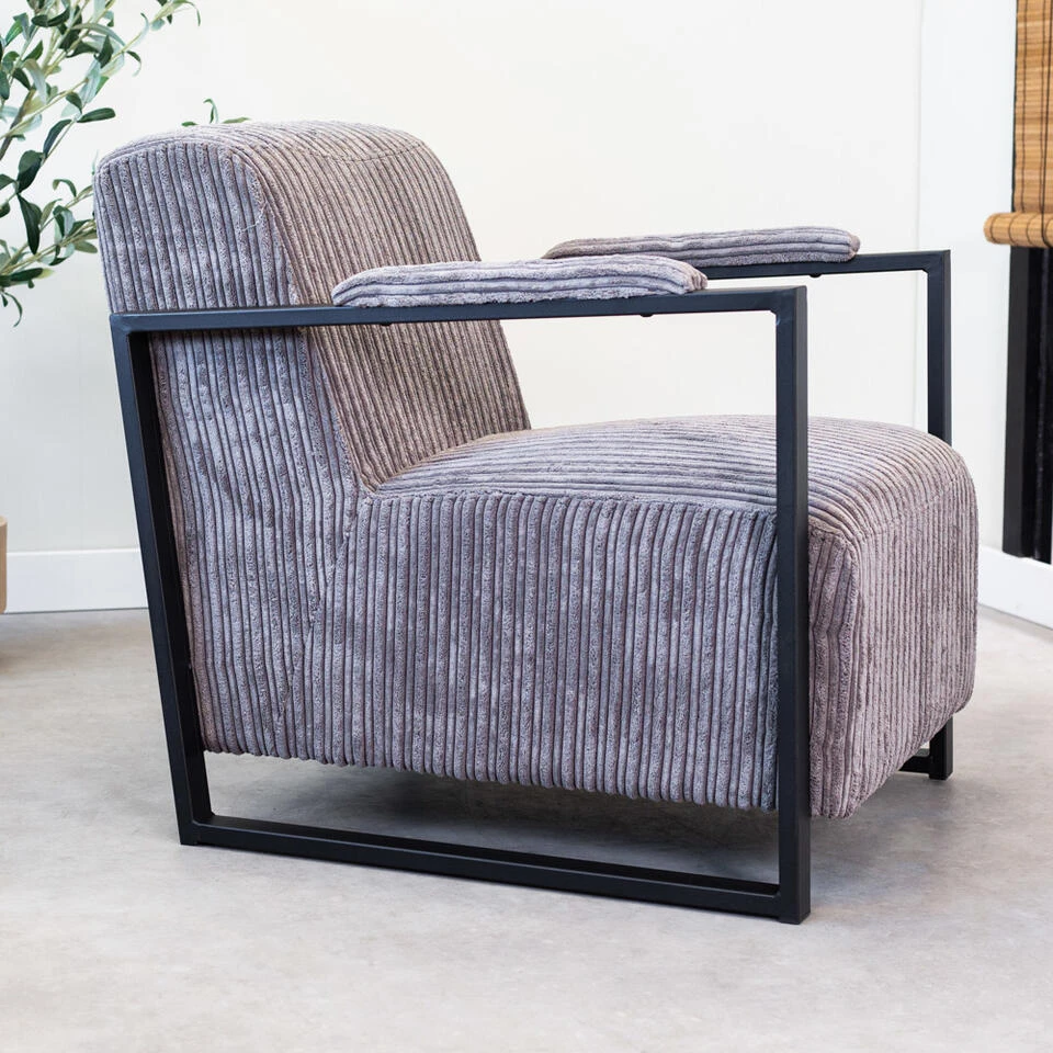 Moderne Fauteuil Madeline Ribstof Antraciet - Stof - Grijs - Afbeelding 2