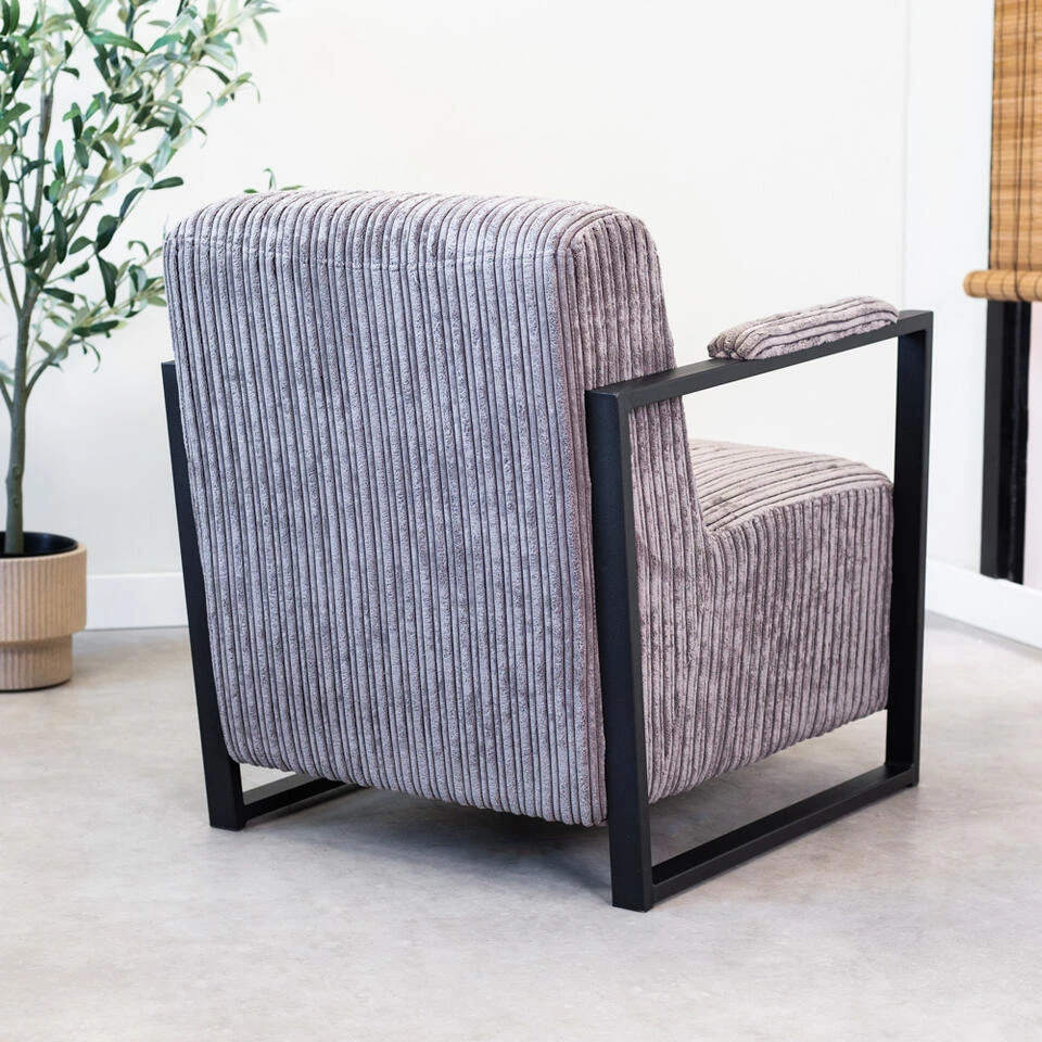 Moderne Fauteuil Madeline Ribstof Antraciet - Stof - Grijs - Afbeelding 3