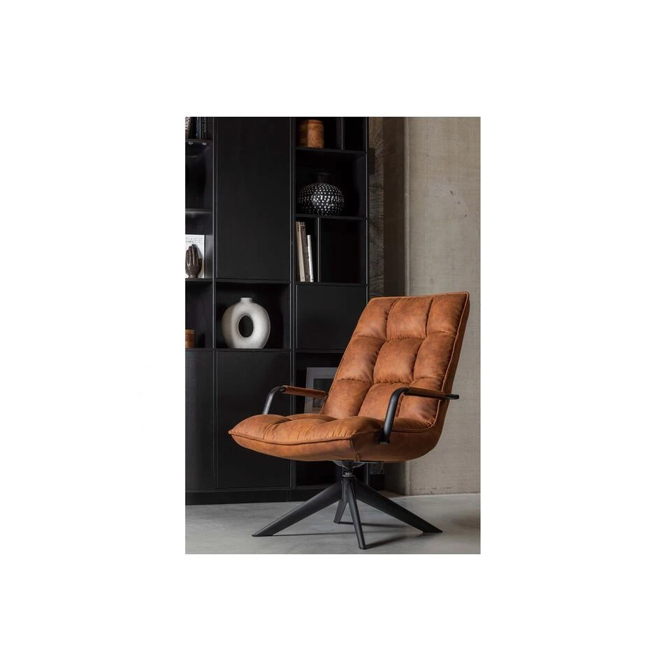 WOOOD Jouke Draaifauteuil Met Armleuning - Kunstleer - Cognac - 96x70x85 - Afbeelding 3