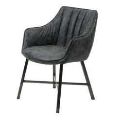 Giga Meubel Eetkamerfauteuil Zwart - PU-Leer - RVS Onderstel