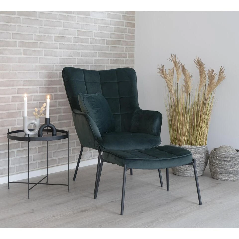 Giga Meubel Stoel Velvet Groen/Zwart - Zithoogte 44,5cm - Stoel Glasgow - Afbeelding 2