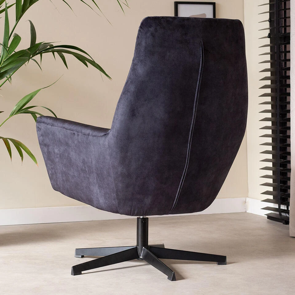 Fauteuil Draaibaar Casper Velvet Antraciet - Stof - Grijs - Afbeelding 2