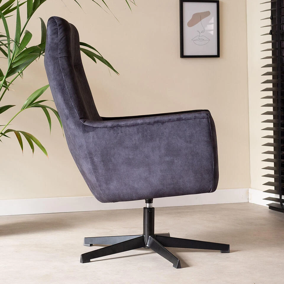 Fauteuil Draaibaar Casper Velvet Antraciet - Stof - Grijs - Afbeelding 3