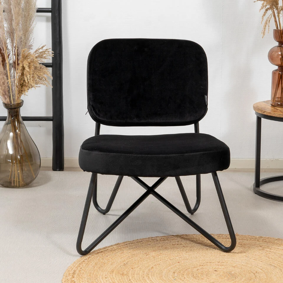 Velvet Fauteuil Jasmijn Zwart - Stof - Zwart - Afbeelding 2