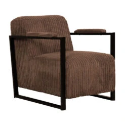 Moderne Fauteuil Madeline Ribstof Bruin - Stof - Grijs