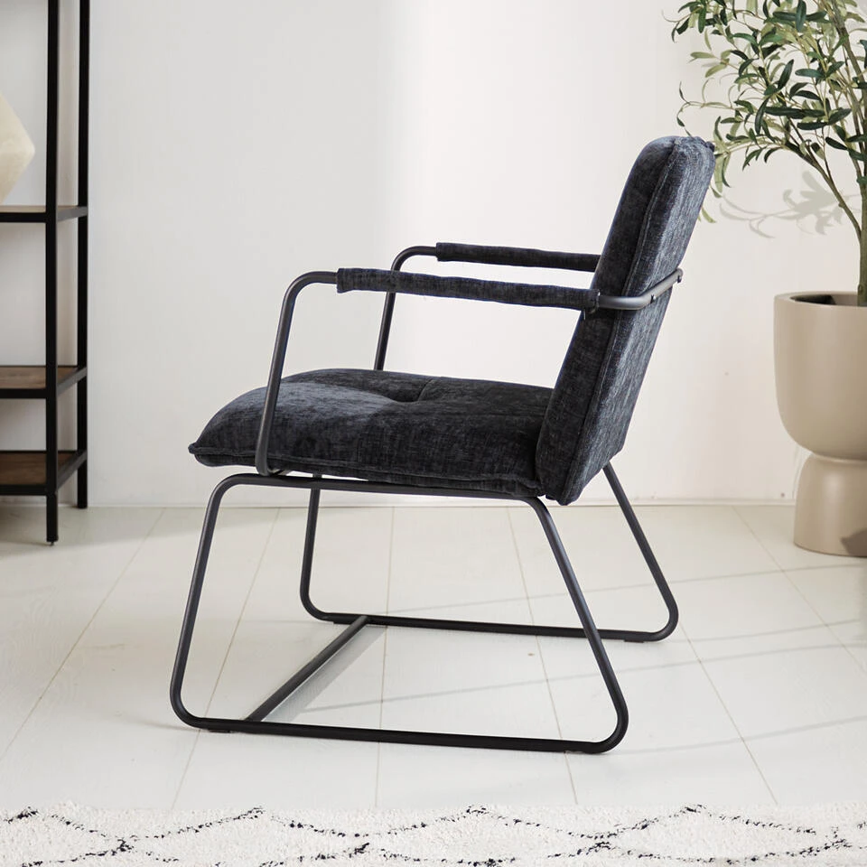 Fauteuil Hailey Zwart Chenille - Stof - Zwart - Afbeelding 2