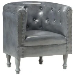 VidaXL Kuipstoel Echt Leer Grijs