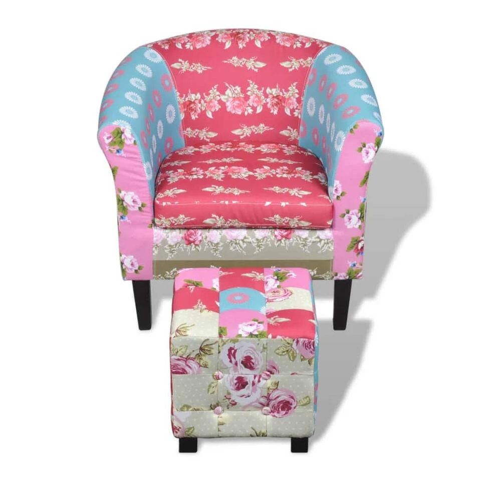 VidaXL Fauteuil Met Voetenbankje Patchwork Ontwerp Stof - Afbeelding 4