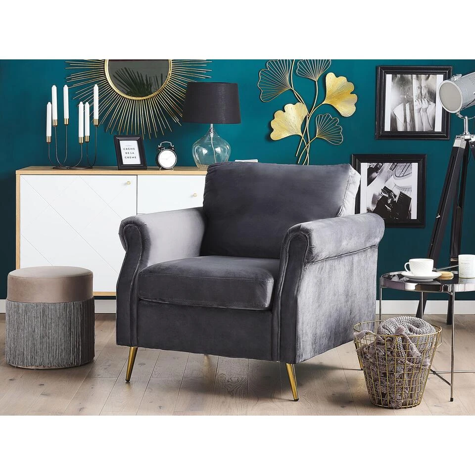 Beliani Fauteuil VIETAS - Grijs Fluweel - Afbeelding 2