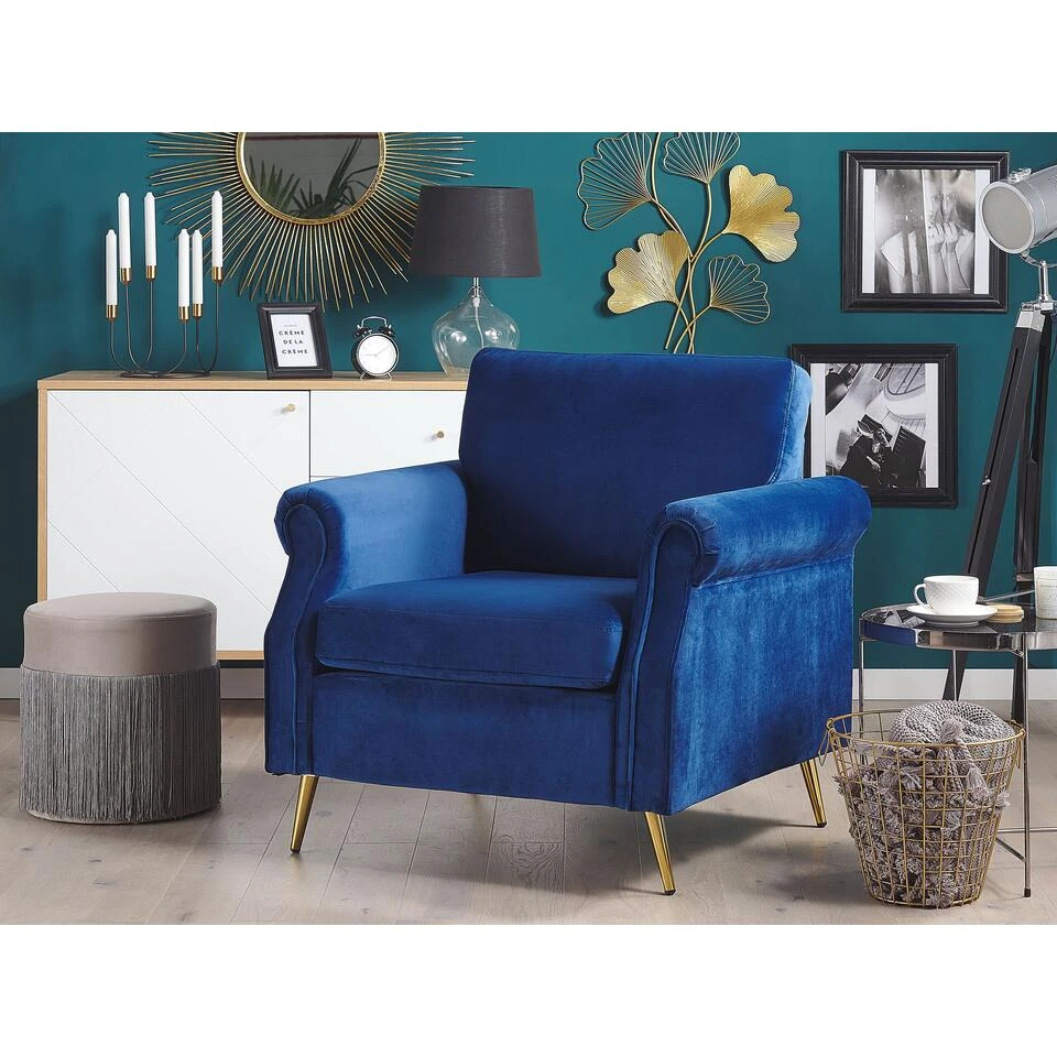 Beliani Fauteuil VIETAS - Blauw Fluweel - Afbeelding 2