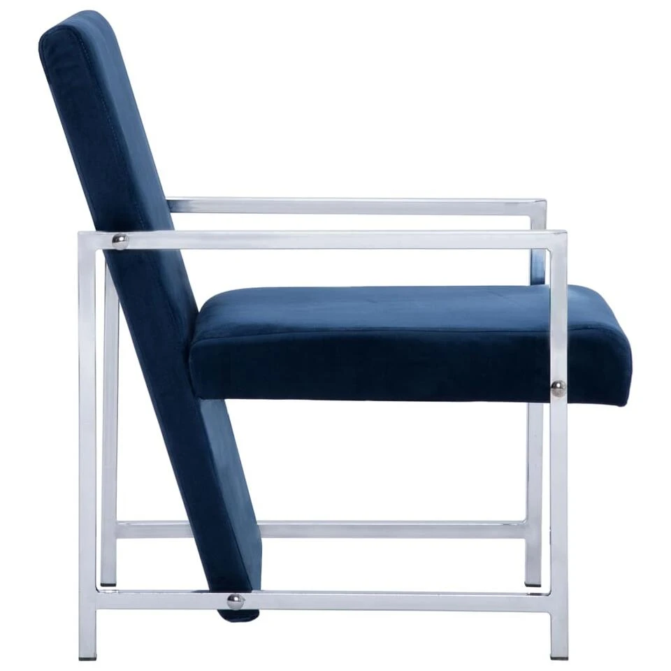 VidaXL Fauteuil Met Chromen Poten Fluweel Blauw - Afbeelding 4