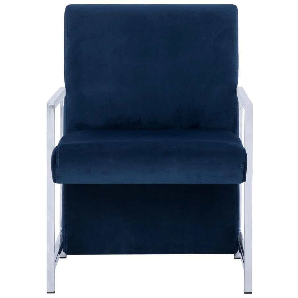 VidaXL Fauteuil Met Chromen Poten Fluweel Blauw - Afbeelding 3