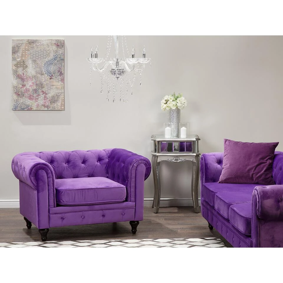 Beliani Fauteuil CHESTERFIELD - Paars Fluweel - Afbeelding 2
