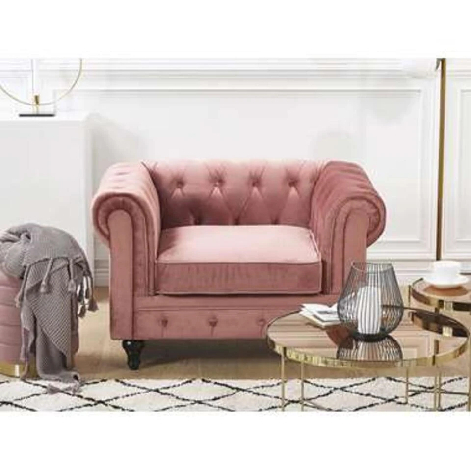 Beliani Fauteuil CHESTERFIELD - Roze Fluweel - Afbeelding 2