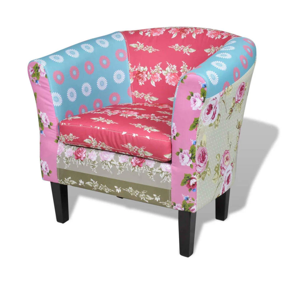 VidaXL Fauteuil Met Voetenbankje Patchwork Ontwerp Stof - Afbeelding 2