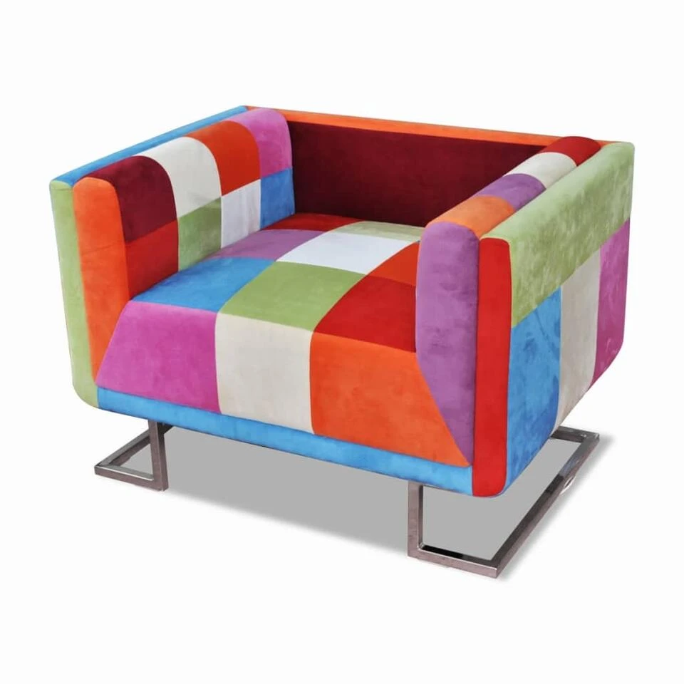 VidaXL Fauteuil Met Patchwork Ontwerp En Verchroomde Poten Kubus Stof - Afbeelding 3