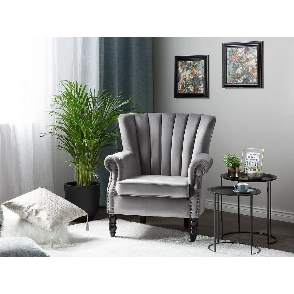 Beliani Fauteuil SVEDALA - Grijs Fluweel - Afbeelding 2