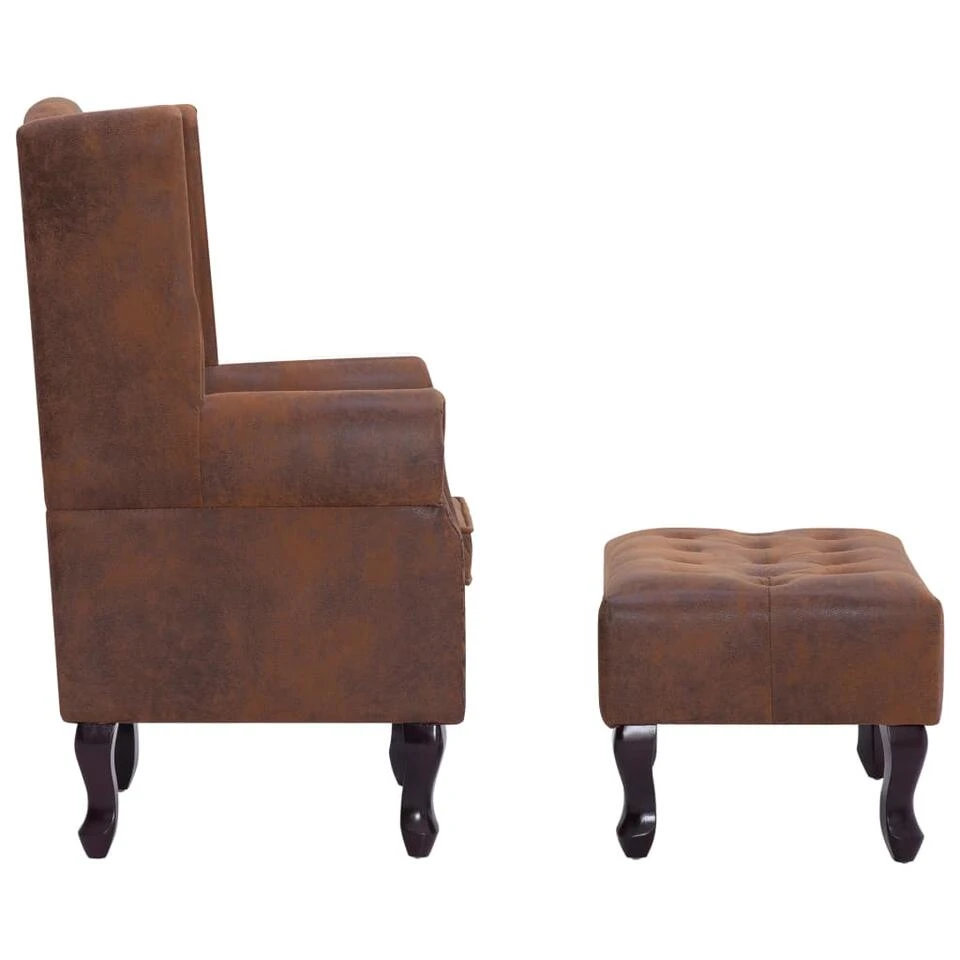VidaXL Fauteuil En Voetenbank Chesterfield-stijl Kunstsuède Bruin - Afbeelding 3