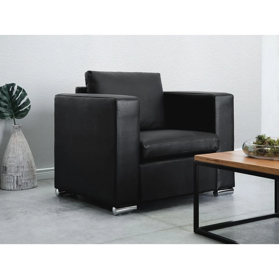 Beliani Fauteuil HELSINKI - Zwart Leer - Afbeelding 2
