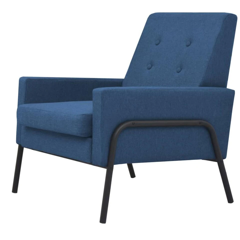VidaXL Fauteuil Staal En Stof Blauw - Afbeelding 2