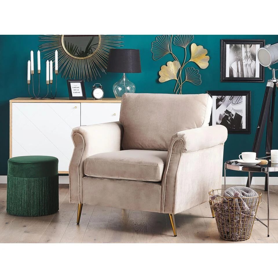 Beliani Fauteuil VIETAS - Beige Fluweel - Afbeelding 2