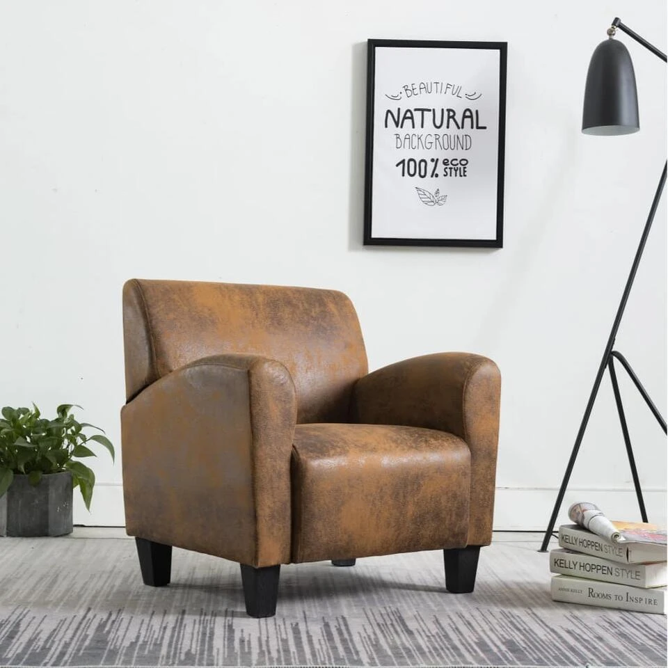 VidaXL Fauteuil Kunstsuède Bruin - Afbeelding 2