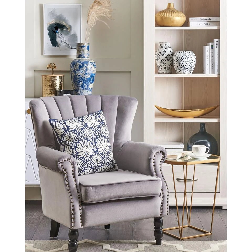 Beliani Fauteuil SVEDALA - Grijs Fluweel - Afbeelding 4