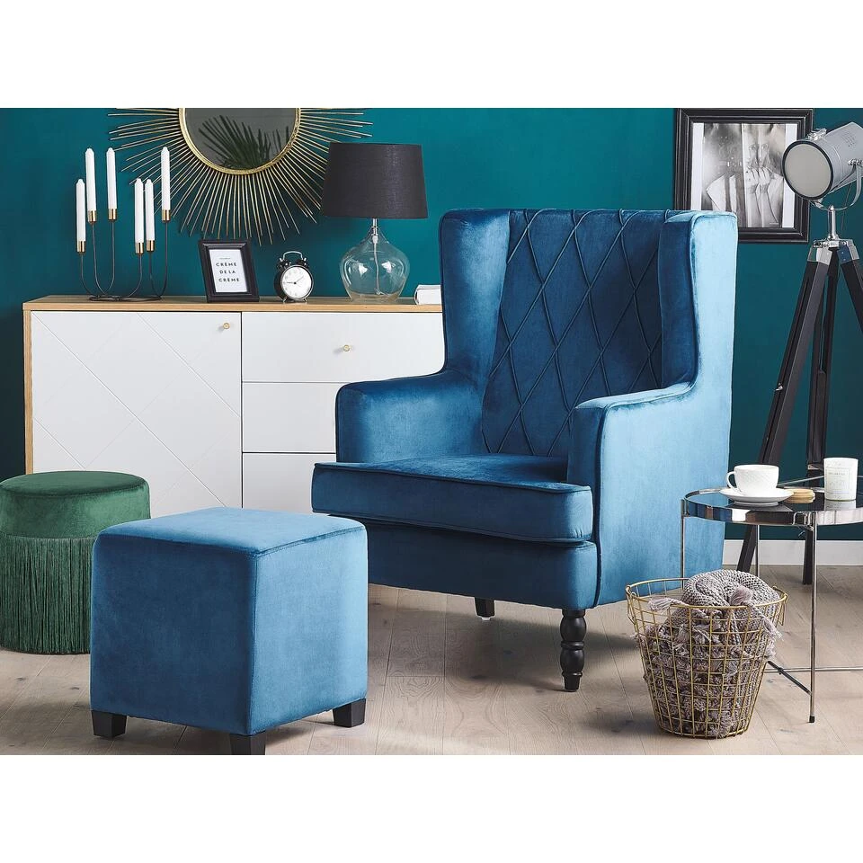 Beliani Fauteuil SANDSET - Blauw Fluweel - Afbeelding 2