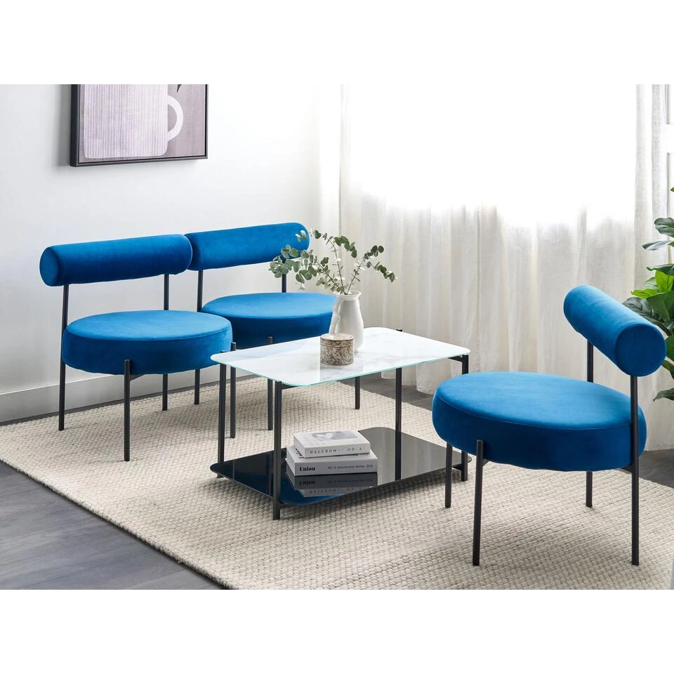 Beliani Fauteuil ALPHA - Blauw Fluweel - Afbeelding 2
