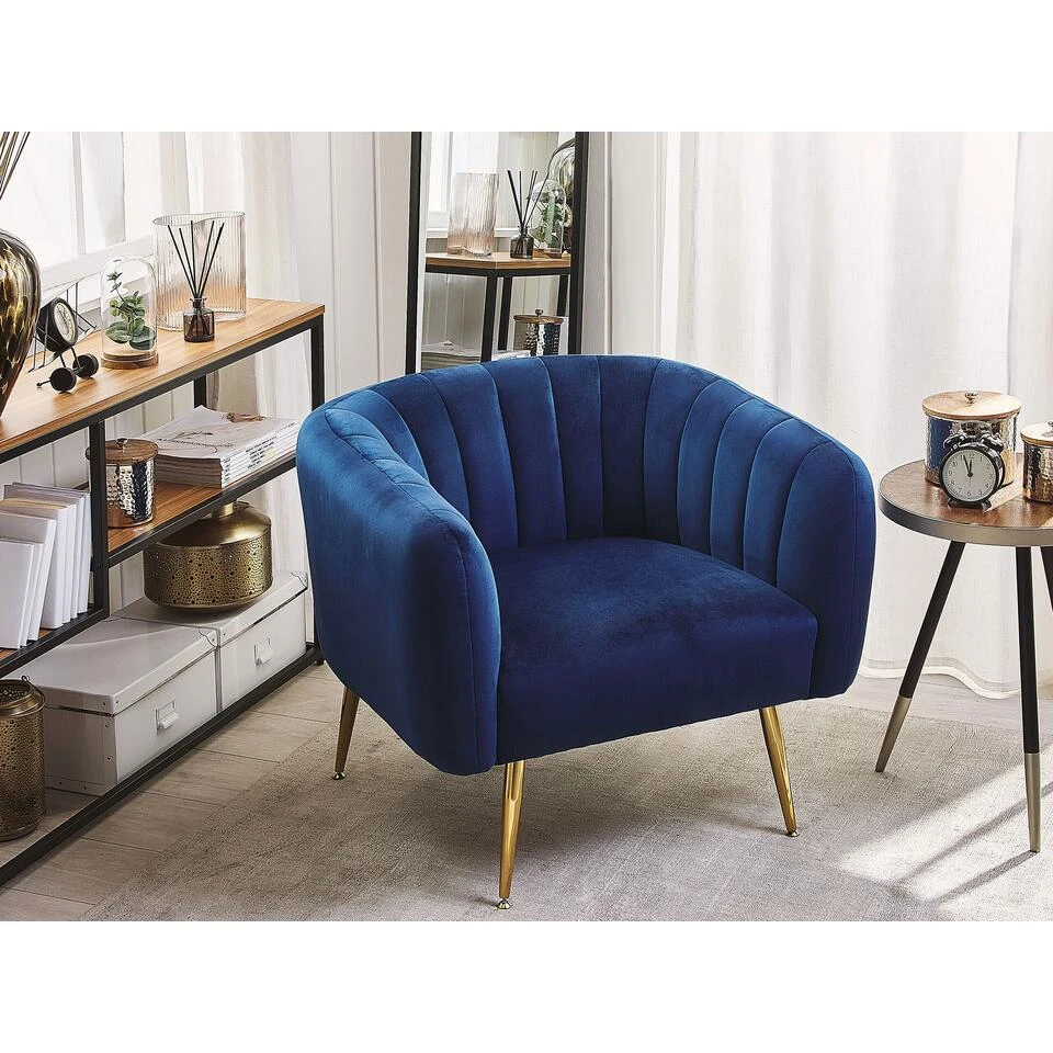 Beliani Fauteuil LACONIA - Blauw Fluweel - Afbeelding 2
