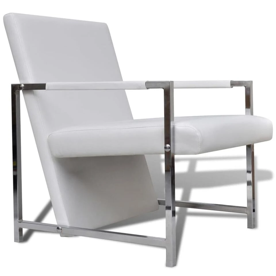 VidaXL Fauteuils 2 St Met Chroom Frame Kunstleer Wit - Afbeelding 3