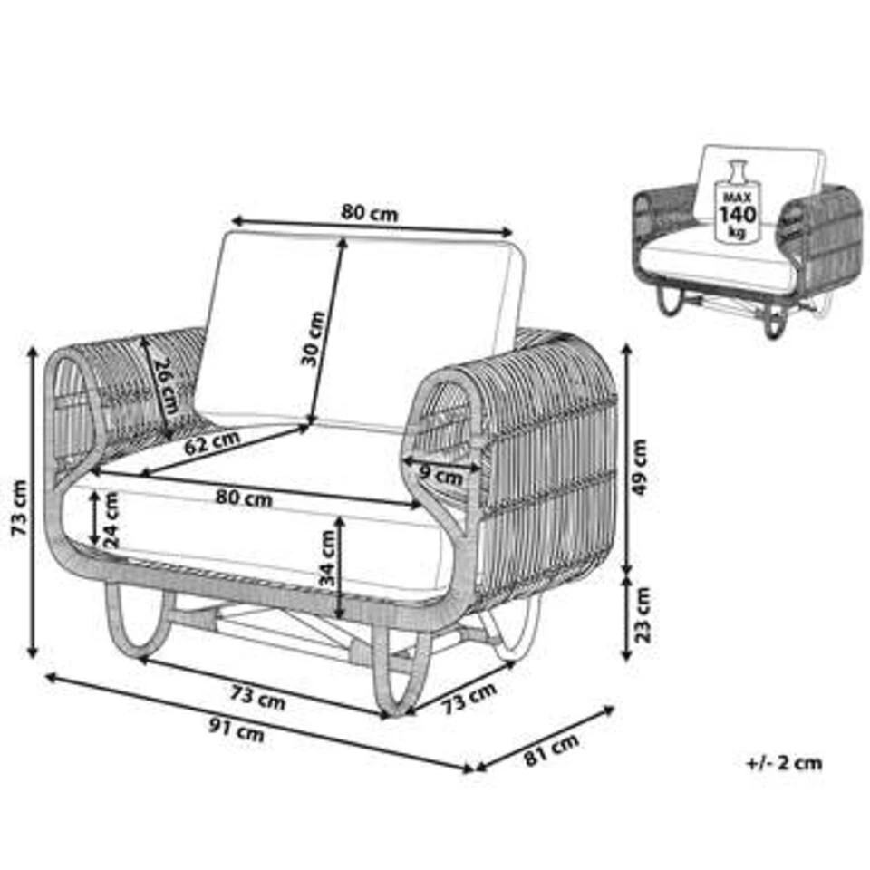 Beliani Fauteuil DOLCEDO - Beige Rotan - Afbeelding 4
