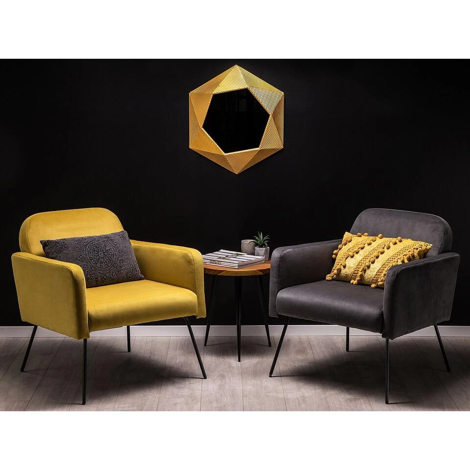 Beliani Fauteuil NARKEN - Grijs Fluweel - Afbeelding 2