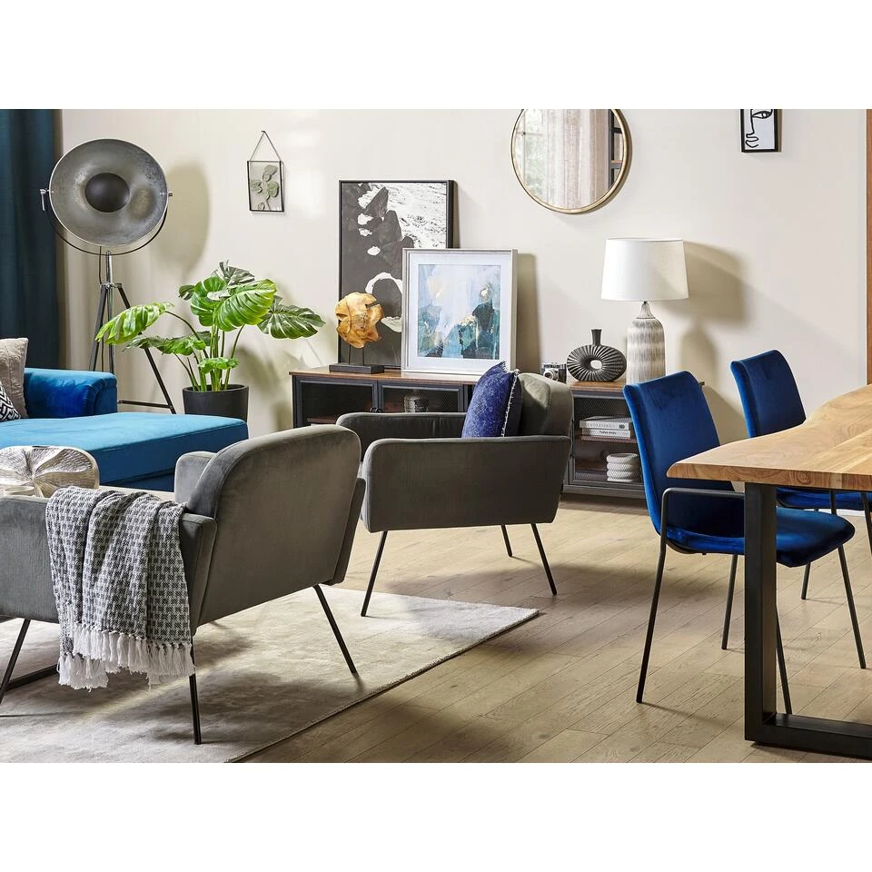 Beliani Fauteuil NARKEN - Grijs Fluweel - Afbeelding 4