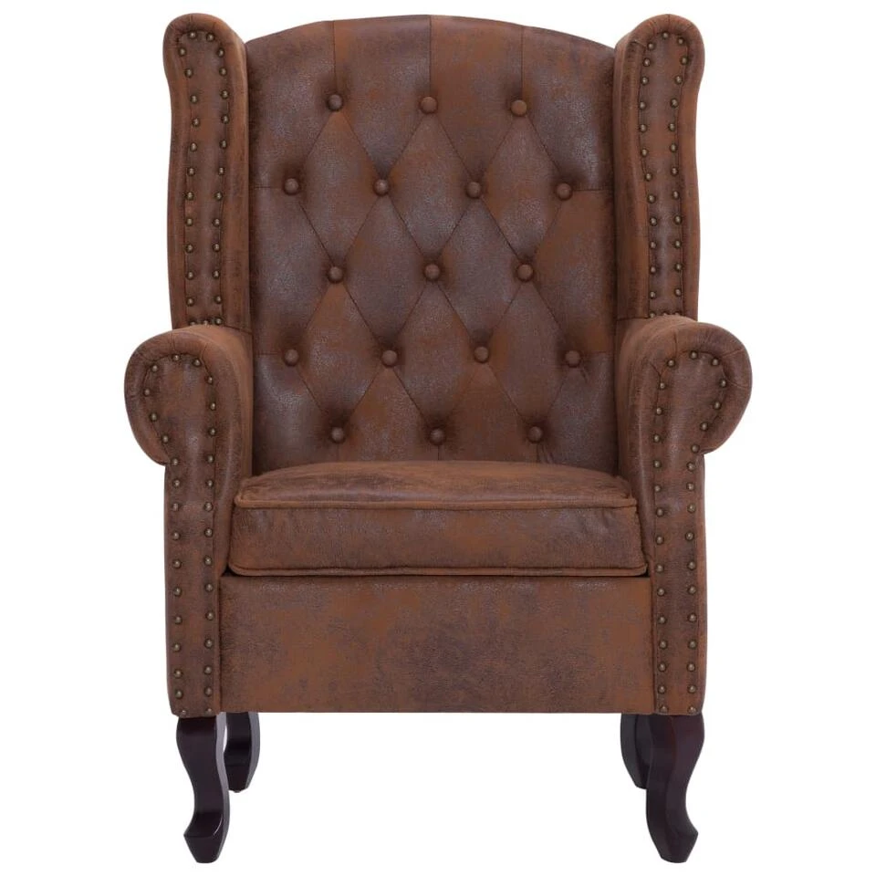 VidaXL Fauteuil En Voetenbank Chesterfield-stijl Kunstsuède Bruin - Afbeelding 4