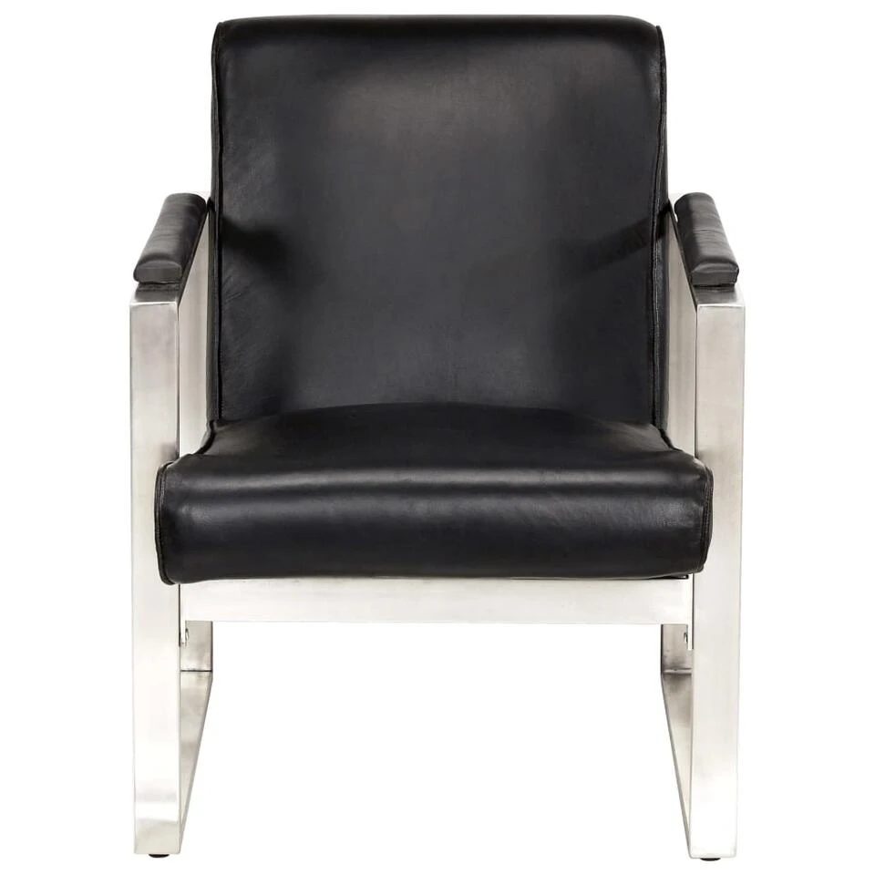 VidaXL Kuipstoel 60x73x77 Cm Echt Leer Zwart - Afbeelding 2